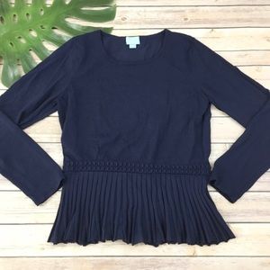 Navy👙Peplum Pleated Sweater